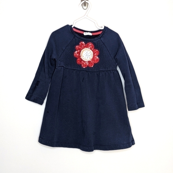 Mini Boden Flower Sequin Sweater Dress 3/4 - Picture 1 of 6